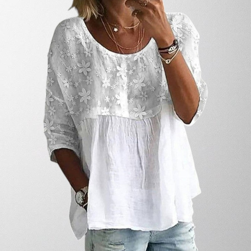 Olivia - Floral Embroidered Patchwork Blouse