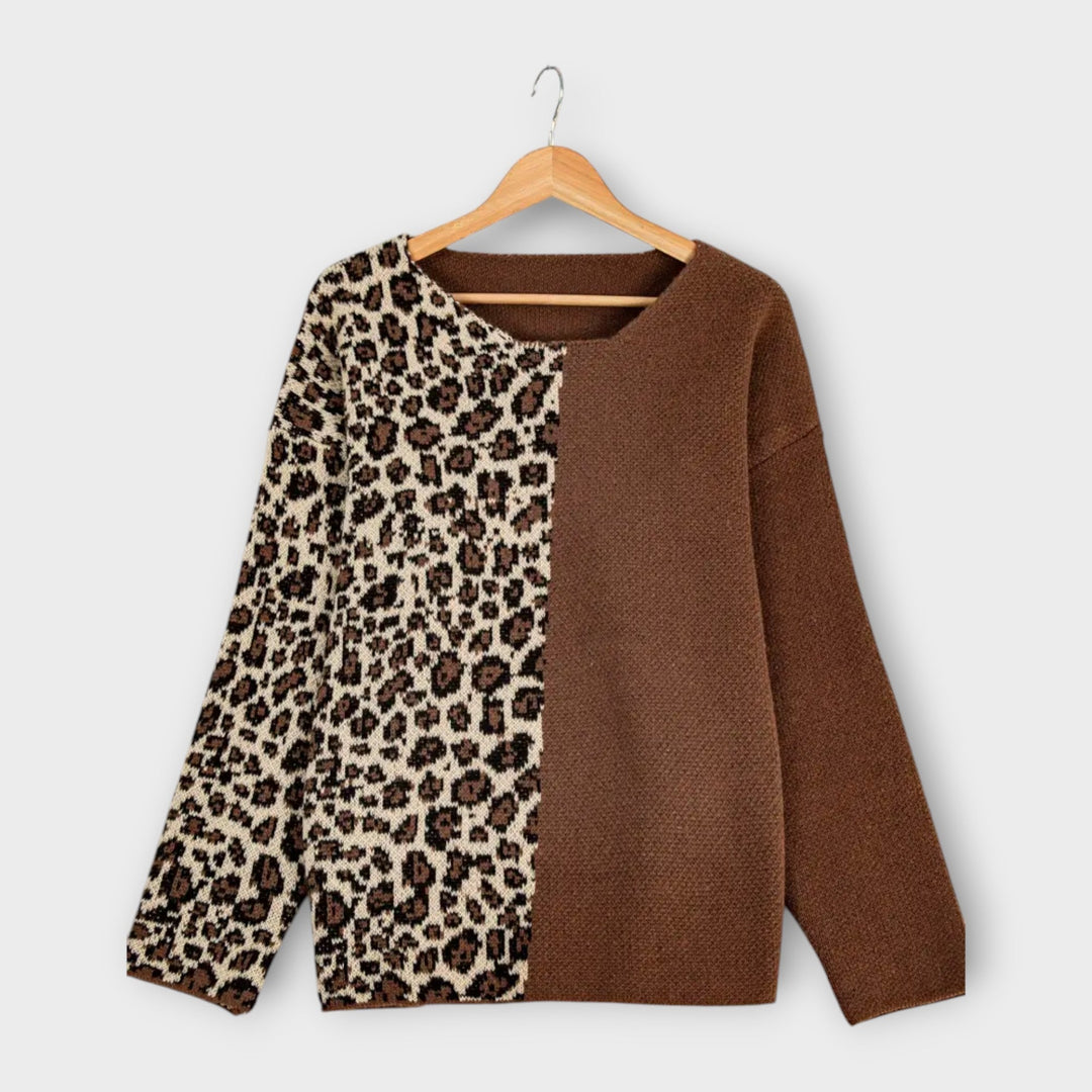 Marina - Casual Jumper with Leopard Print design