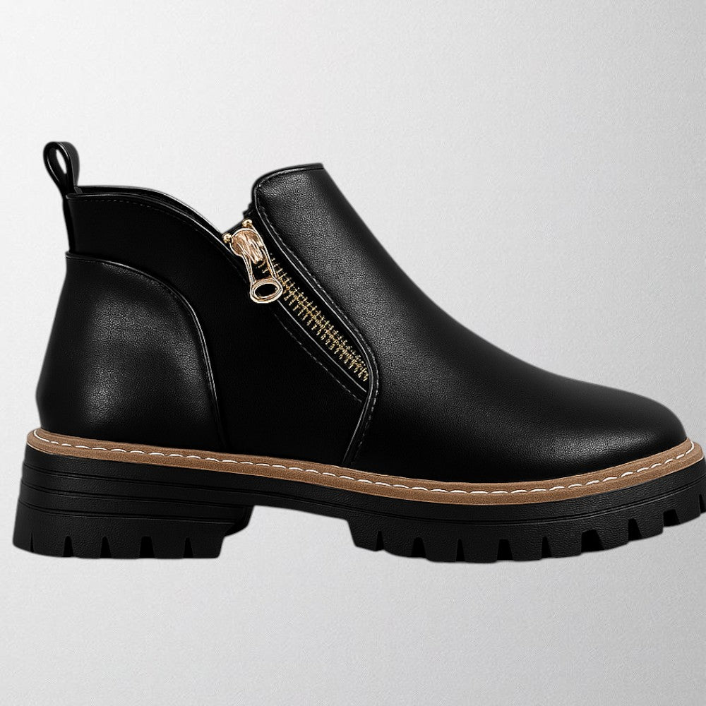 Olivia – Trendy ankle boots in black PU leather for women