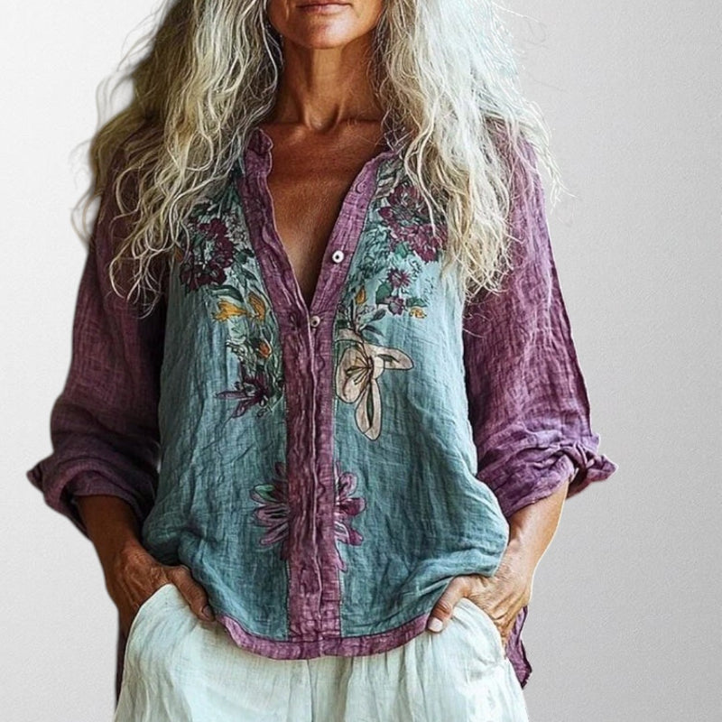 Olivia - Colour Block Floral Blouse