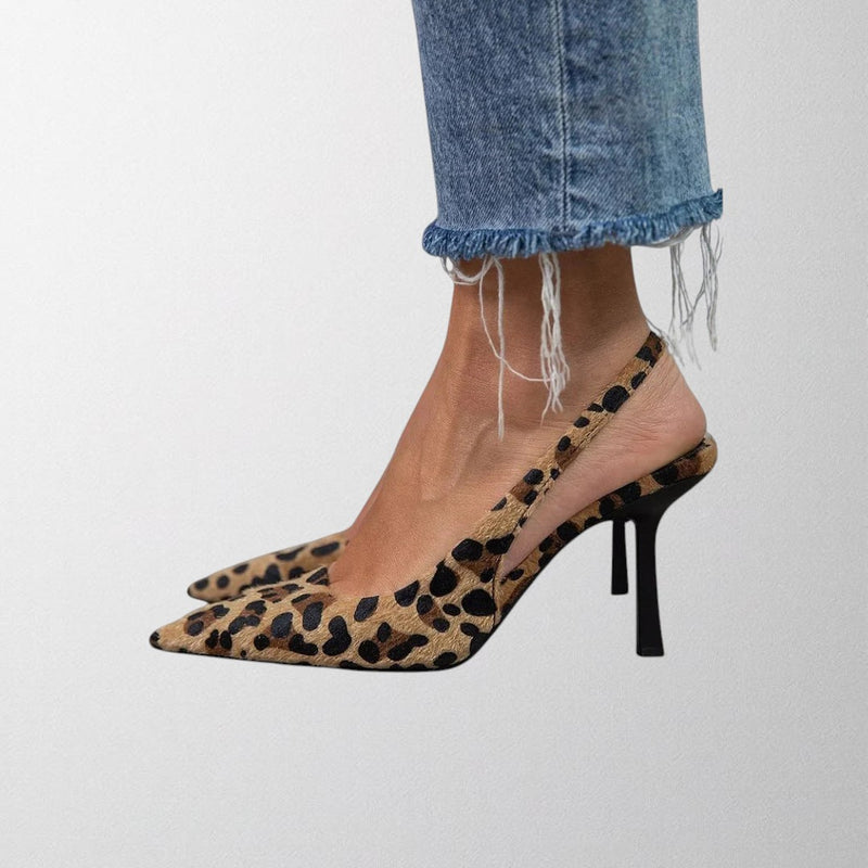 Olivia - Pointed Toe Leopard Print Slingback Khaki Stiletto Heels