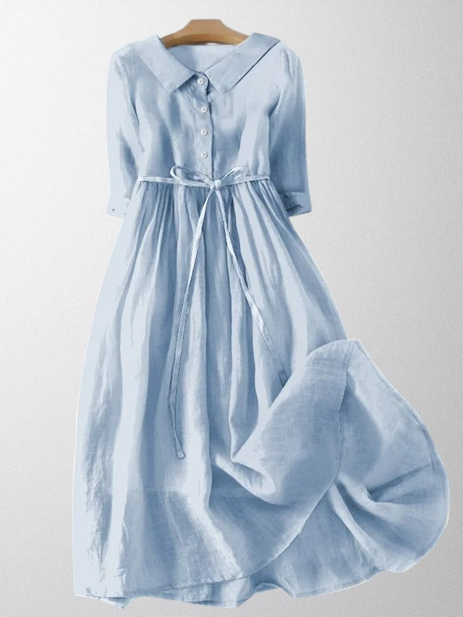 Olivia - Elegant Short-Sleeve Dress with Waist Tie