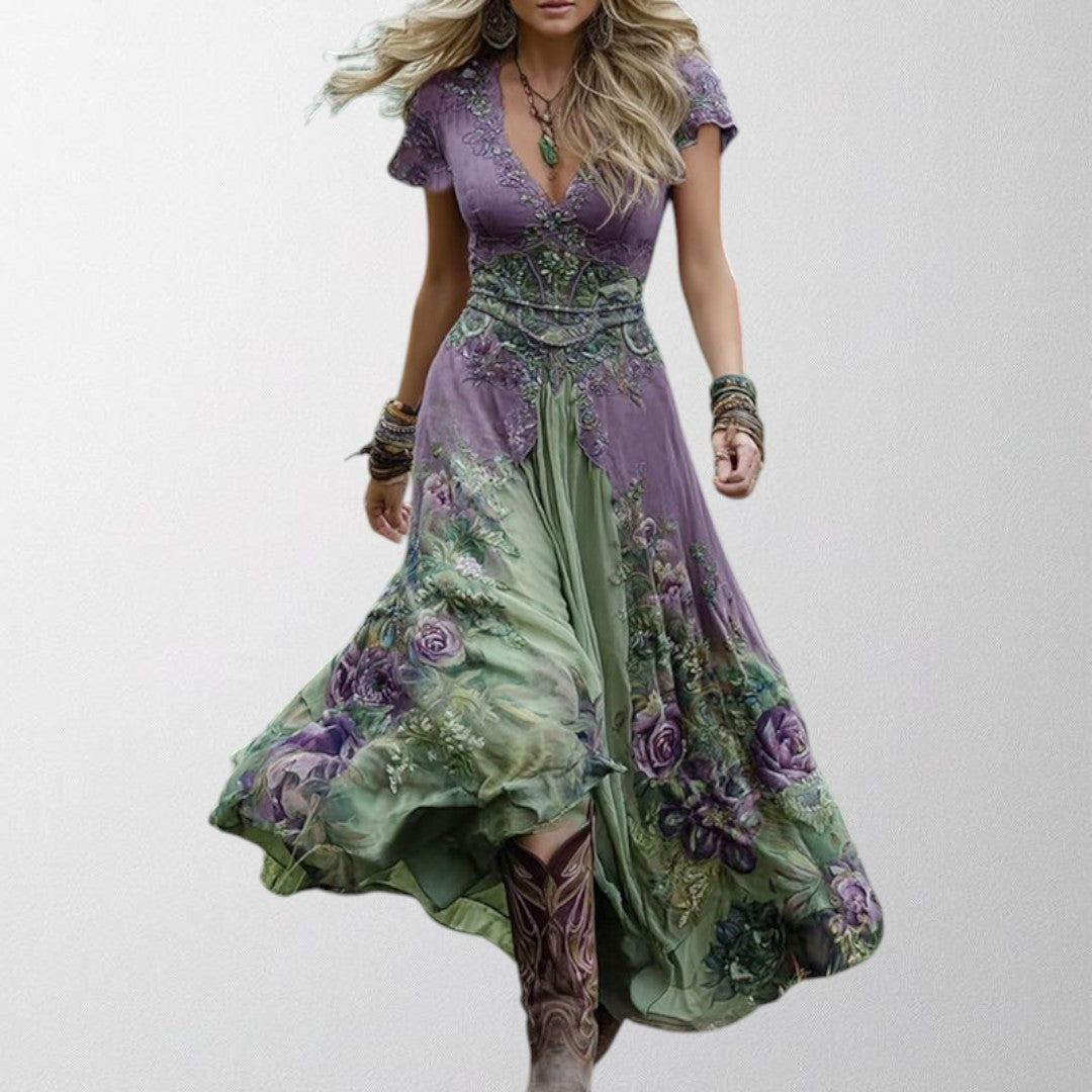 Olivia - Floral Printed Short Maxi Dress