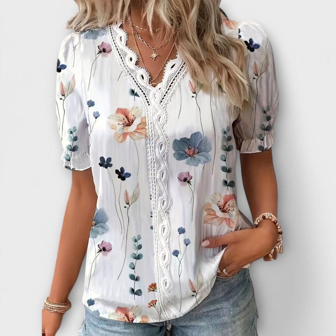 Emily - Fashionable Blouse with Pointed Neckline