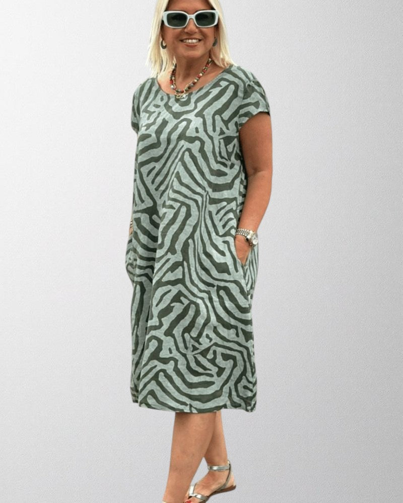 Nelia - Summer Dress with Round Neck and Beautiful Print
