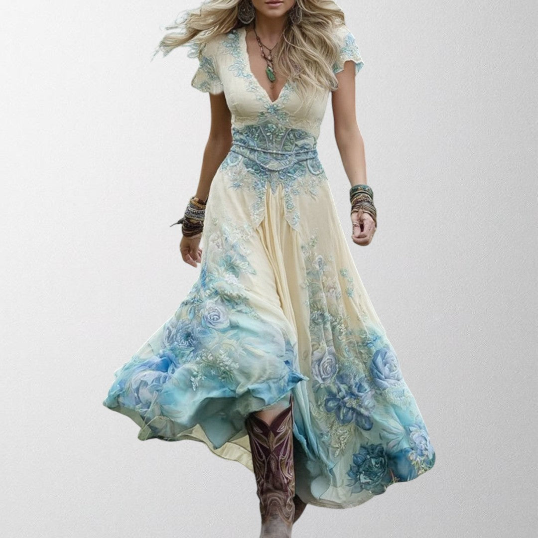 Olivia - Floral Printed Short Maxi Dress