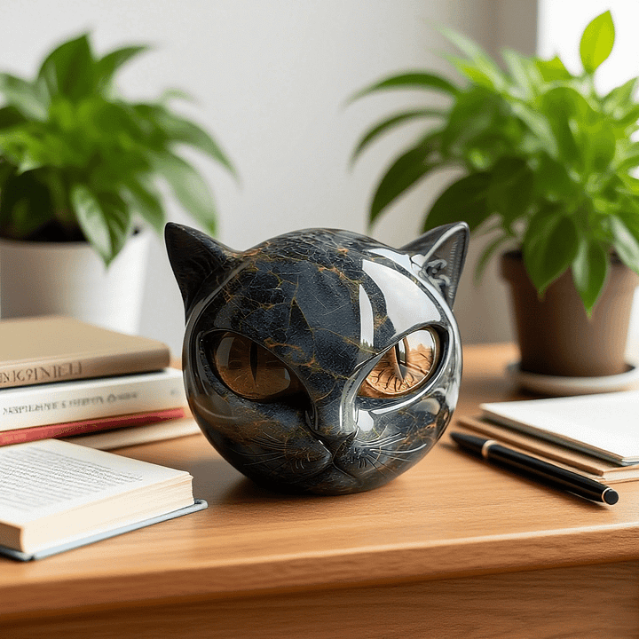 Olivia - Mystical Black Cat Head Sculpture