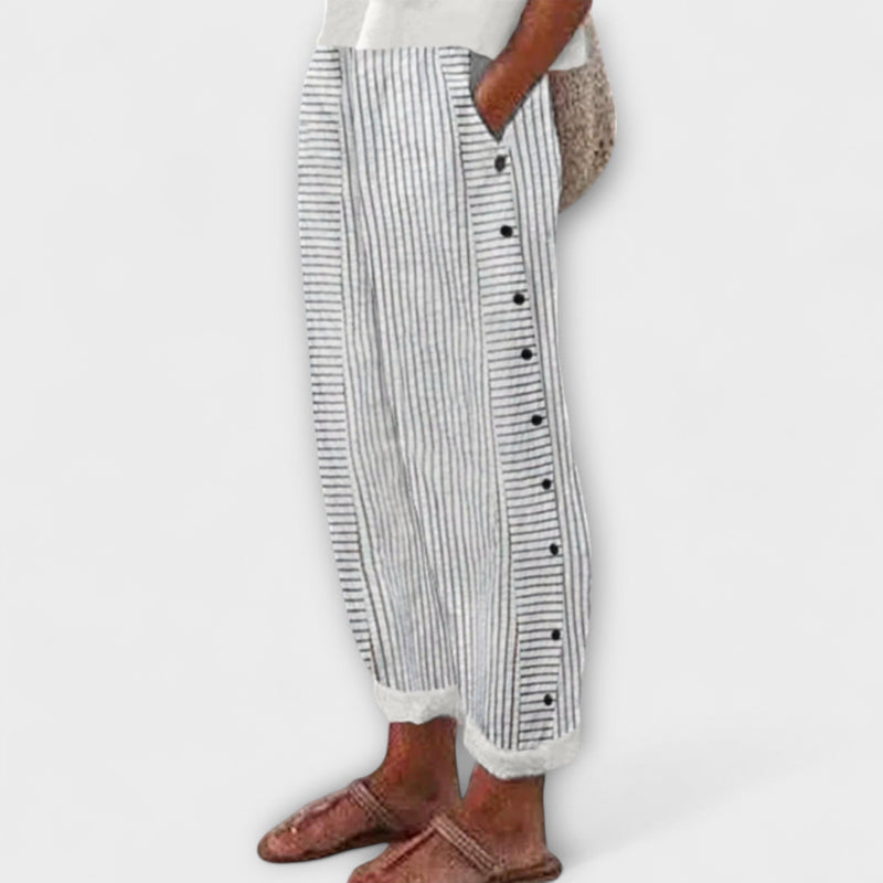 Mila – Short Striped Summer Pants with Side Button Detail