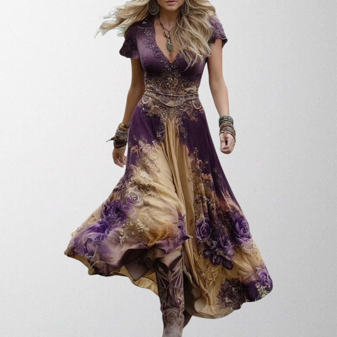 Olivia - Floral Printed Short Maxi Dress