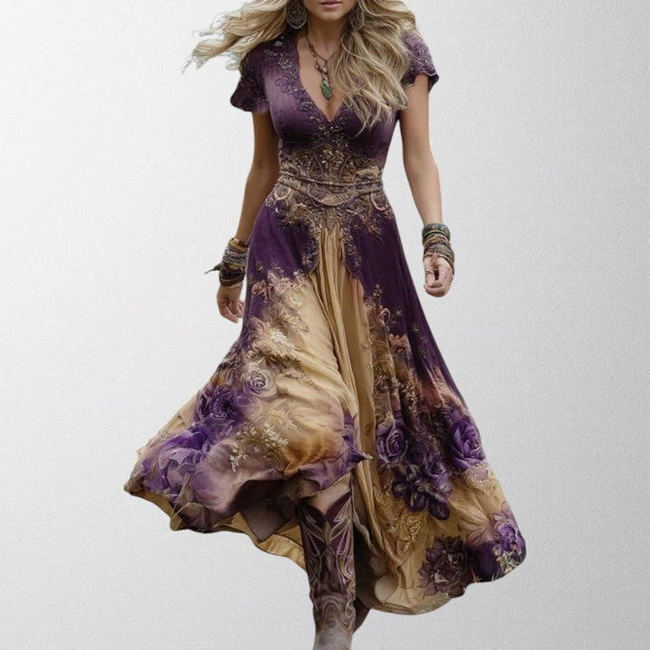 Olivia - Floral Printed Short Maxi Dress