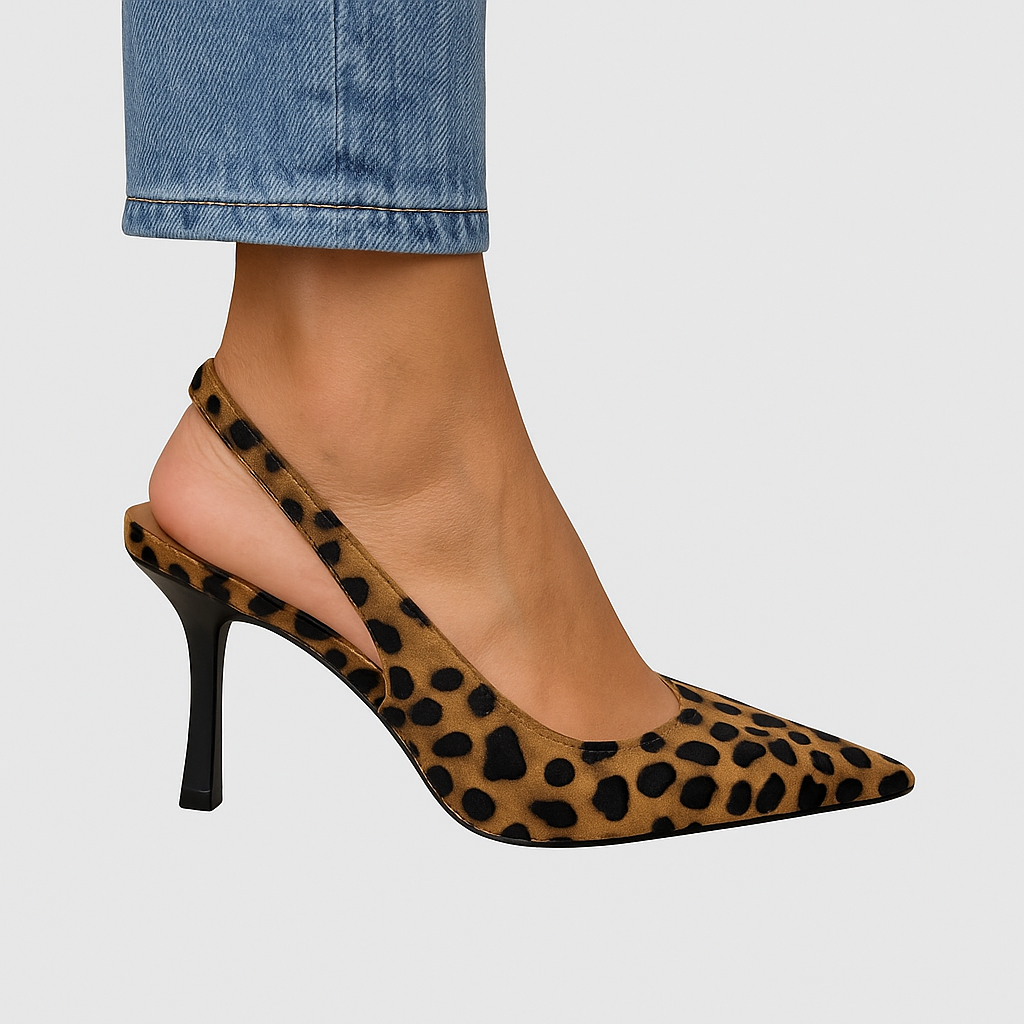 Olivia - Pointed Toe Leopard Print Slingback Khaki Stiletto Heels