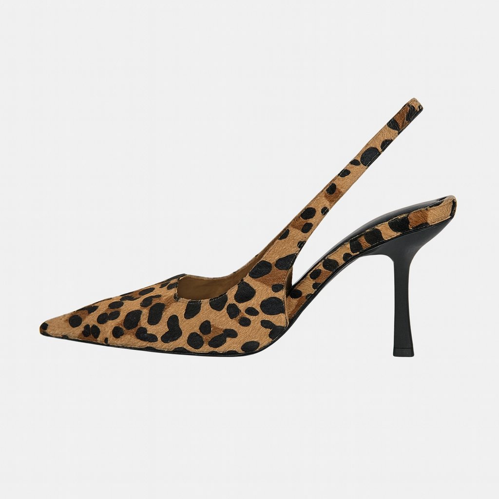 Olivia - Pointed Toe Leopard Print Slingback Khaki Stiletto Heels