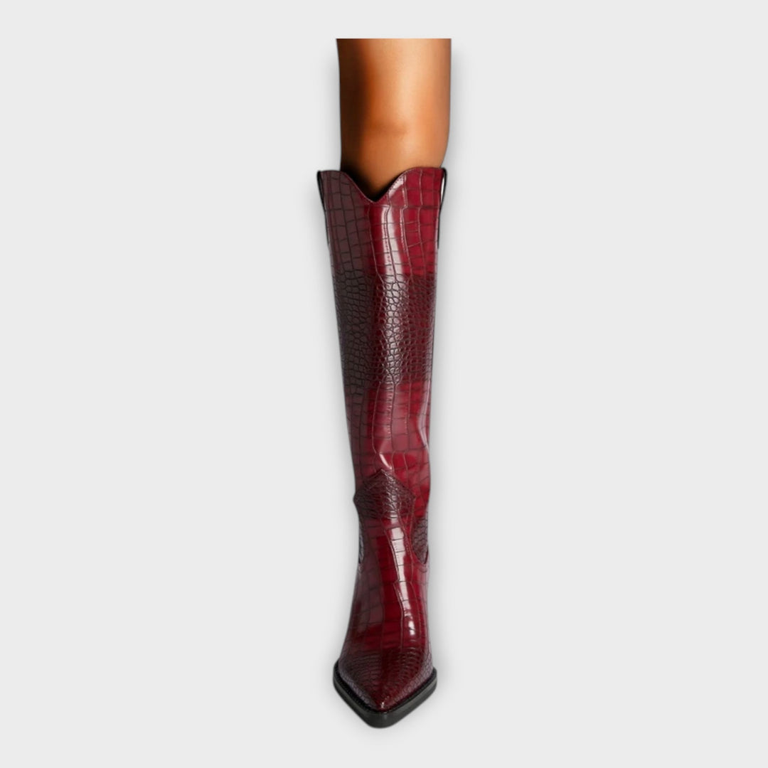 Crocodile Pattern Boots with Elegant Heel