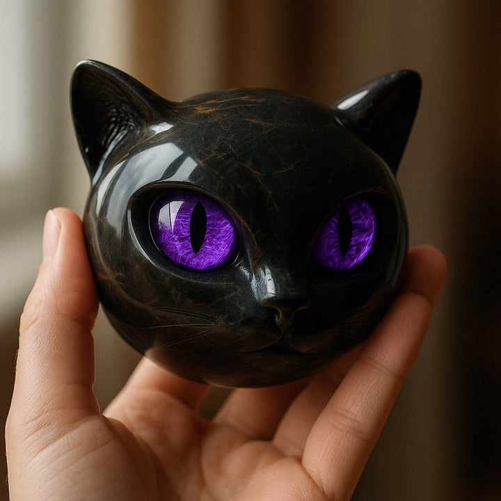 Olivia - Mystical Black Cat Head Sculpture
