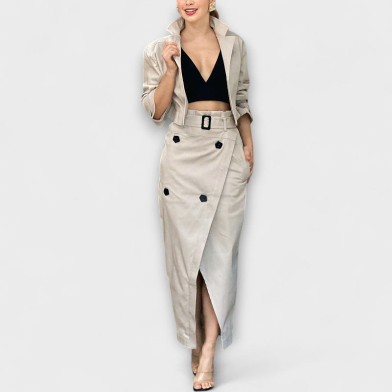 Lyra – Elegant Jacket and Midi Skirt with Pockets