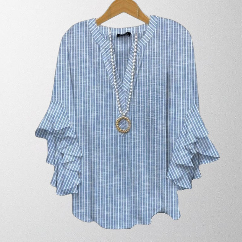 Olivia - Striped Ruffle Sleeve Blouse