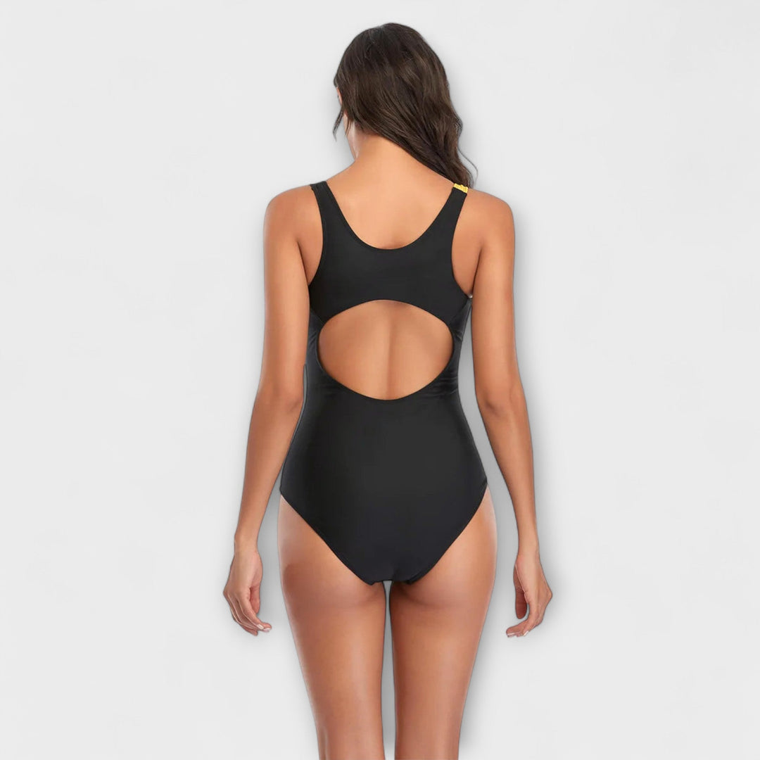 Sporty One-Piece Swimwear with Open Back