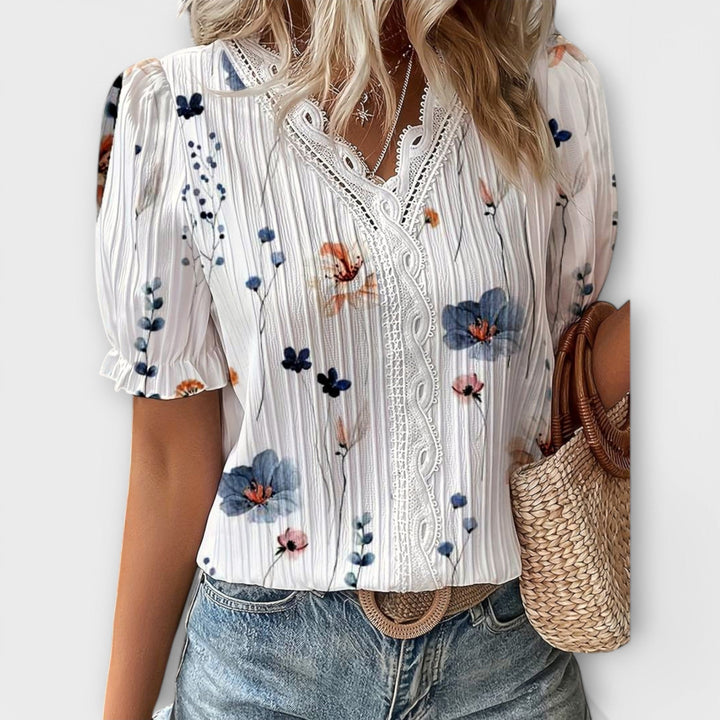 Emily - Fashionable Blouse with Pointed Neckline
