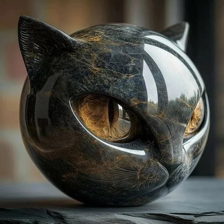 Olivia - Mystical Black Cat Head Sculpture