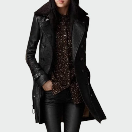 Olivia -  Long Leather Coat
