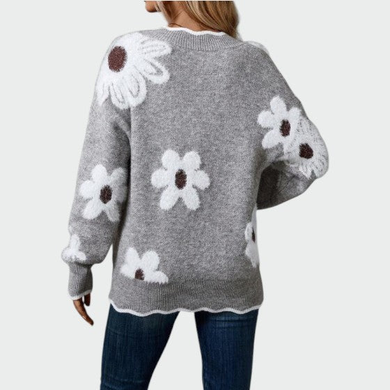 Olivia – Elegant V-Neck Floral Sweater