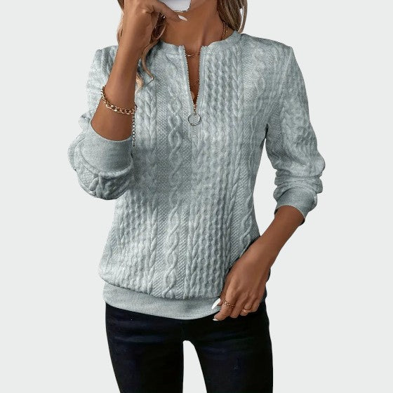 Olivia - Ladies' zip-up cable knit jumper