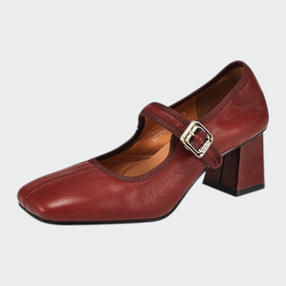 Olivia - Block-Heel Buckle Mary Jane Shoes