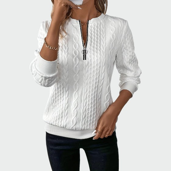 Olivia - Ladies' zip-up cable knit jumper
