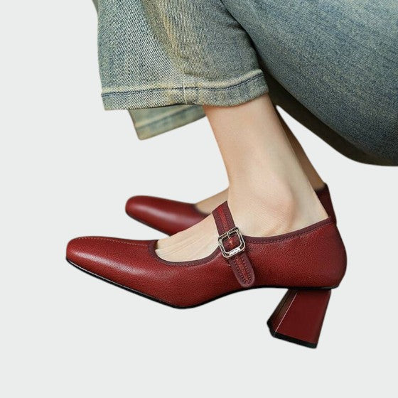 Olivia - Block-Heel Buckle Mary Jane Shoes