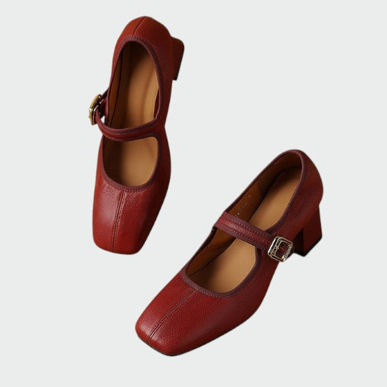 Olivia - Block-Heel Buckle Mary Jane Shoes