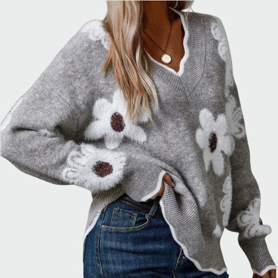 Olivia – Elegant V-Neck Floral Sweater