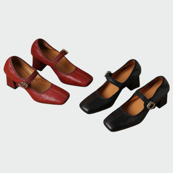 Olivia - Block-Heel Buckle Mary Jane Shoes