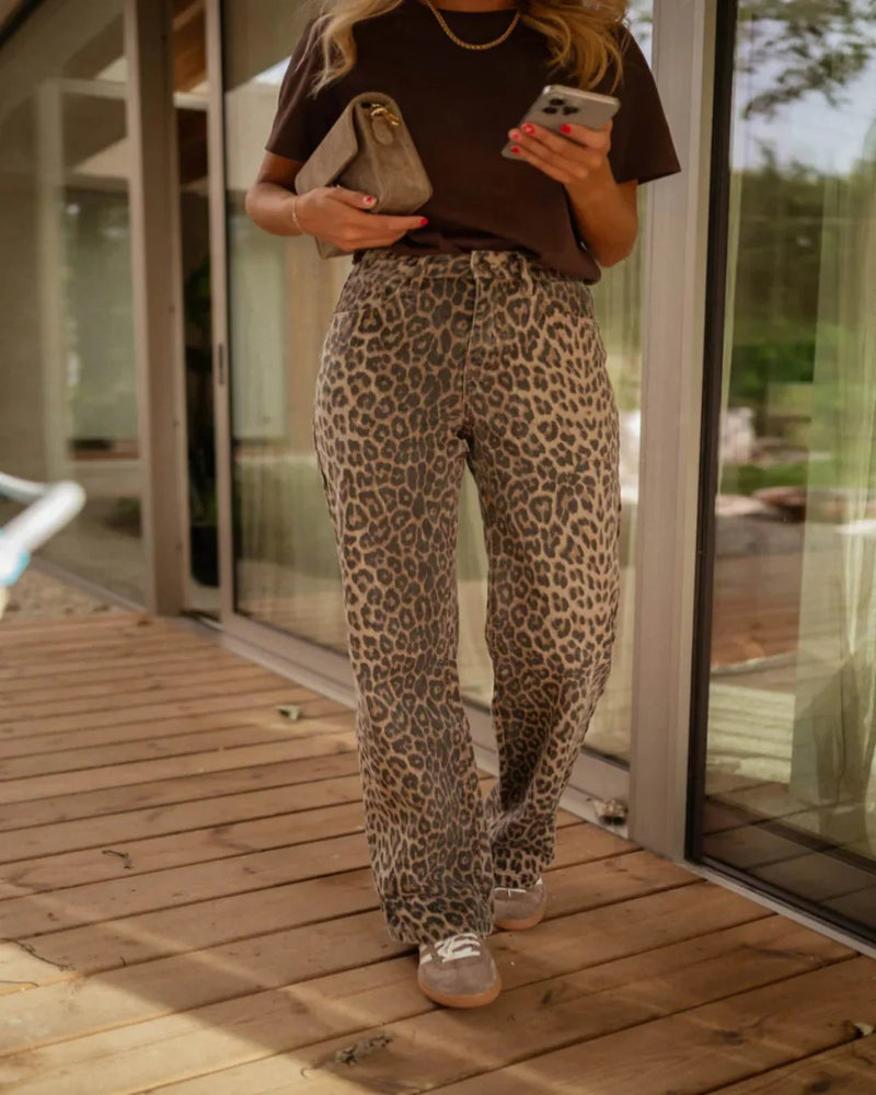 Leopard Print Flared Trousers